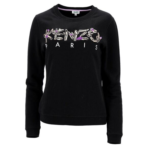 Kenzo Logo-Embroidered Crewneck Sweater in Black Cotton